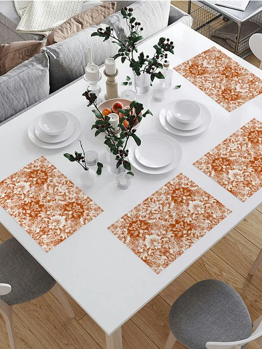 PrintyFull Плейсматы с фотопринтом 4шт. Дамасский узор белые, 4 шт, фото 2