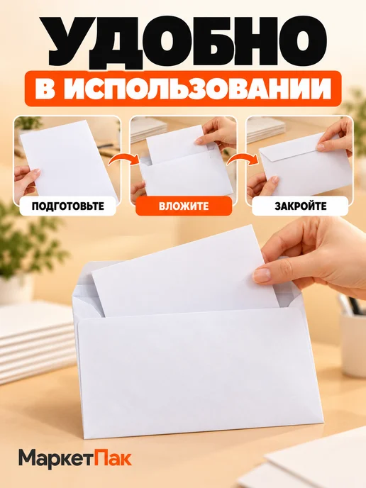 Маркет Пак Конверты почтовые белые С5 16,2х22,9 см, 16.2x22.9 см, фото 4