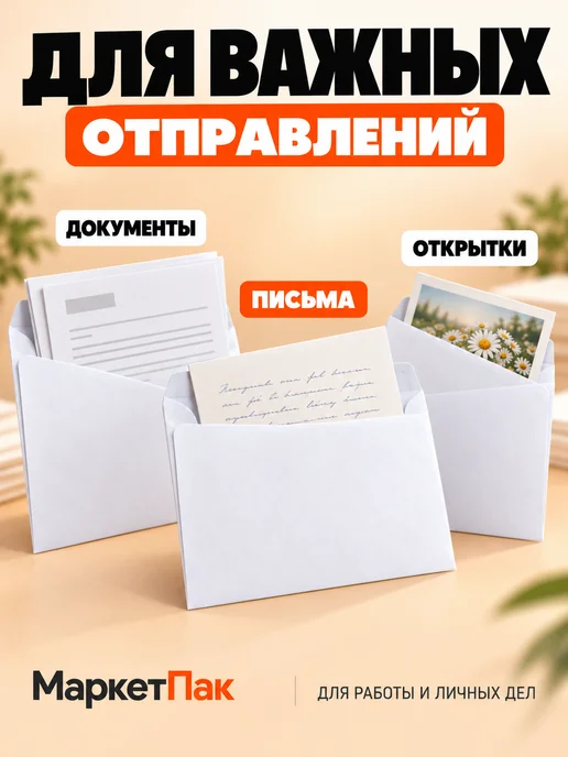 Маркет Пак Конверты почтовые белые С4 22,9х32,4 см, 22.9x32.4 см, фото 4