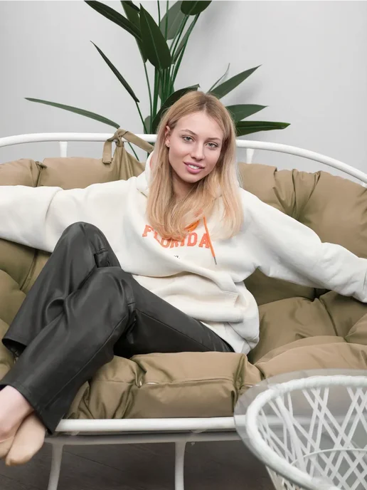 M-Group Диван МАМАСАН с ротангом коричневое, коричневая подушка, белый, фото 2