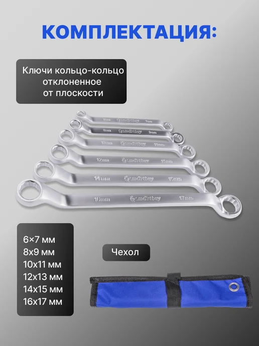 SmartBuy Набор ключей кольцо-кольцо 6 штук, (6-17 мм), синий, фото 2