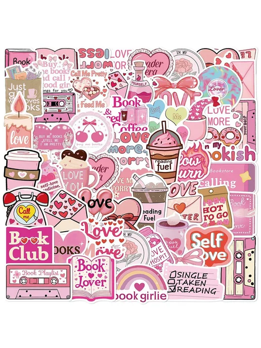 LAWE STICKERS Набор самоклеящихся виниловых наклеек Pink Girlie Book 50 шт, 50 шт, фото 2