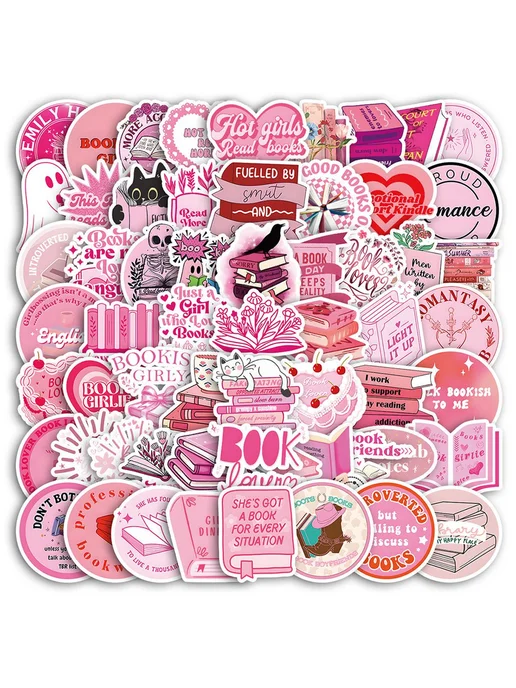 LAWE STICKERS Набор самоклеящихся виниловых наклеек Pink Bookish 60 шт, 60 шт, фото 2