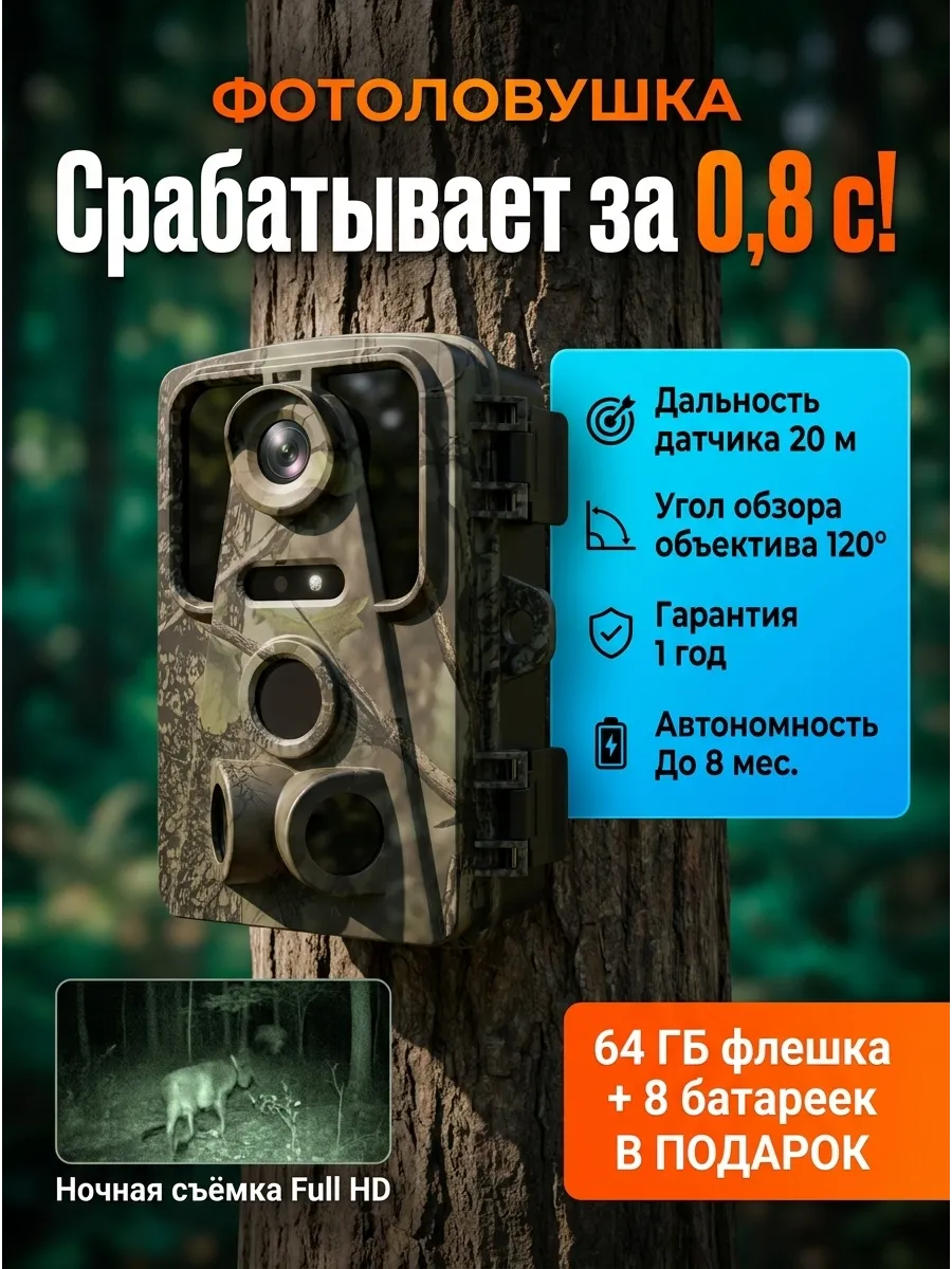 Фотоловушка для охоты и дачи с дисплеем и флешкой