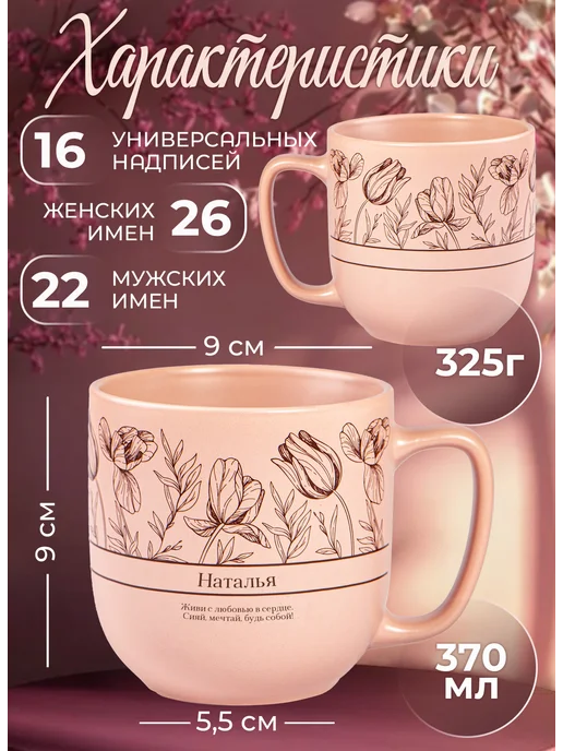 БОНПРЕ Подарочная кружка с именем «Наталья», розовый, фото 2