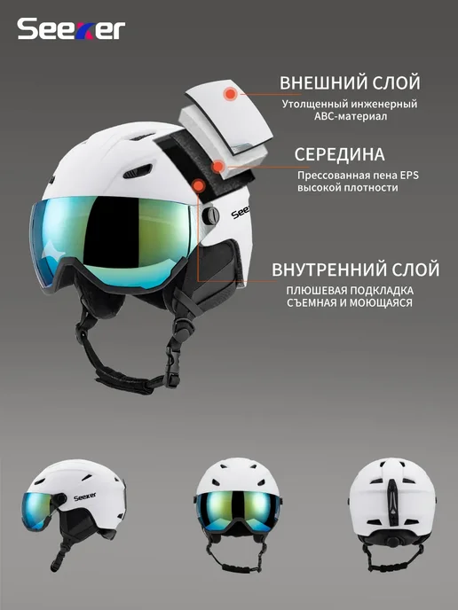Лыжный защитный шлем, белый, фото 4