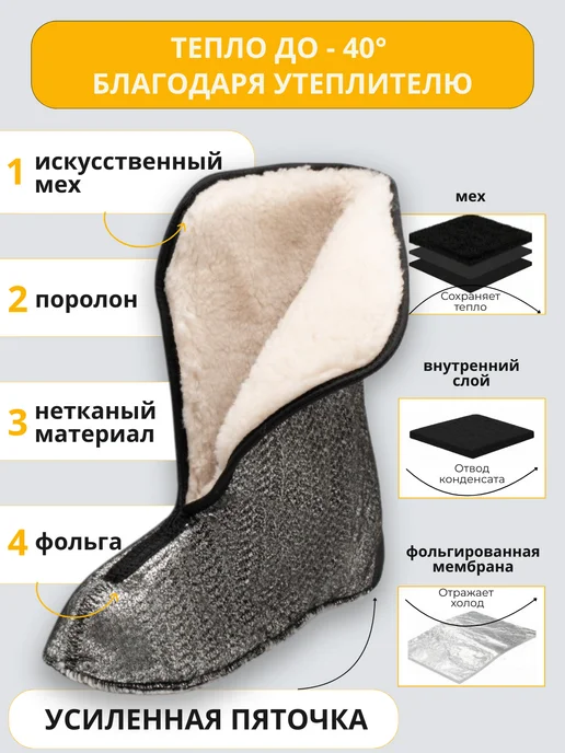 Нади обувь Сапоги утепленные резиновые пенка, черный, фото 2