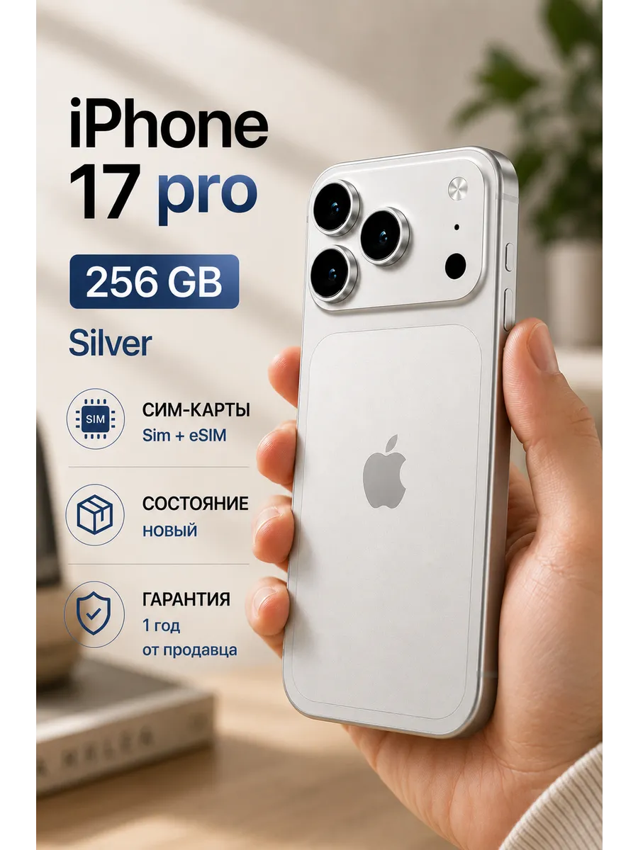 Смартфон iPhone 17 Pro 256 GB nano Sim+eSim, Silver Apple 669939696 купить в интернет‑магазине Wildberries