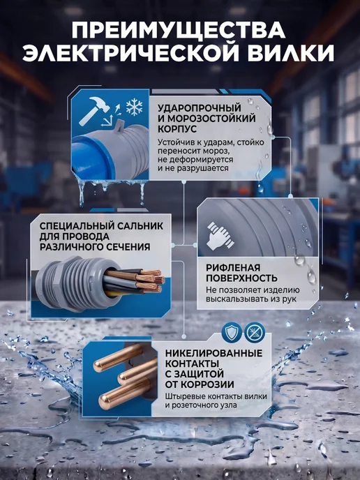 Вилка кабельная 16А 3Р+E IР44, черный, фото 3