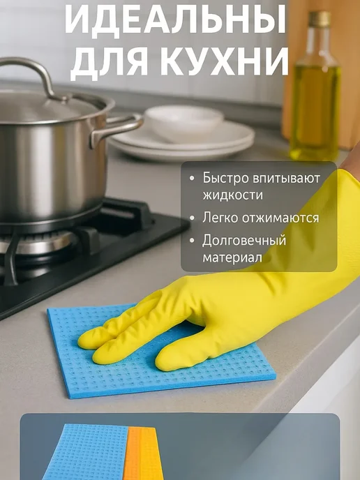 Ариш Губчатые салфетки для уборки 3 шт 17,5×15,5 см впитывающие, 17.5x15.5 см, 3 шт, фото 2