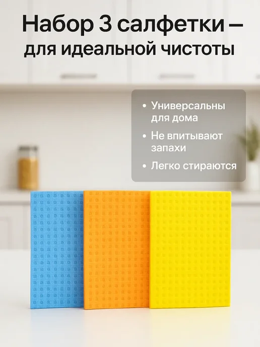 Ариш Губчатые салфетки для уборки 3 шт 17,5×15,5 см впитывающие, 17.5x15.5 см, 3 шт, фото 3
