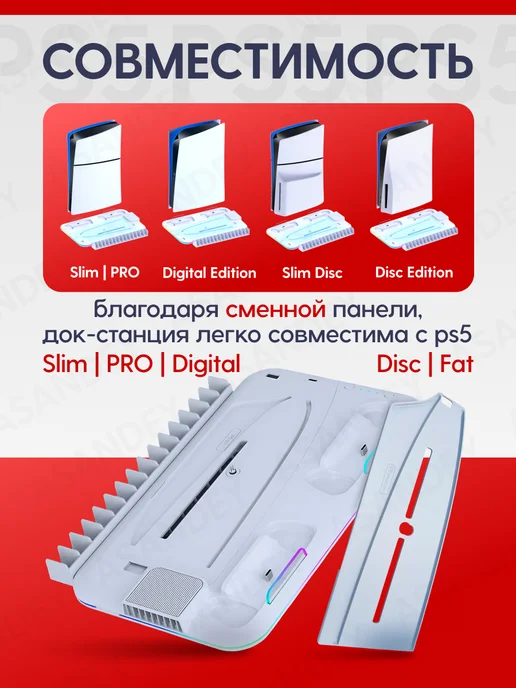 ASANDEY Док станция для PlayStation 5 PRO SLIM FAT, белый, фото 2