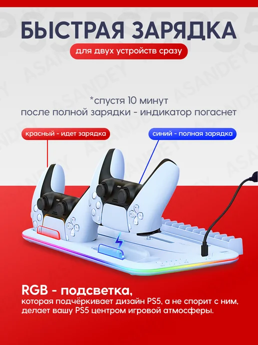ASANDEY Док станция для PlayStation 5 PRO SLIM FAT, белый, фото 3