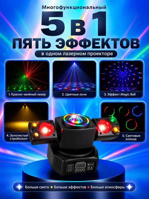Nabaylee 4-в-1 лазерная светомузыка, цветомузыка, черный, фото 2