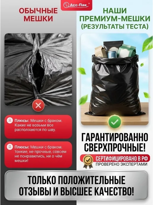 Асс-Пак Пакеты для мусора 360 литров 10 шт плотные, 10 шт, фото 4