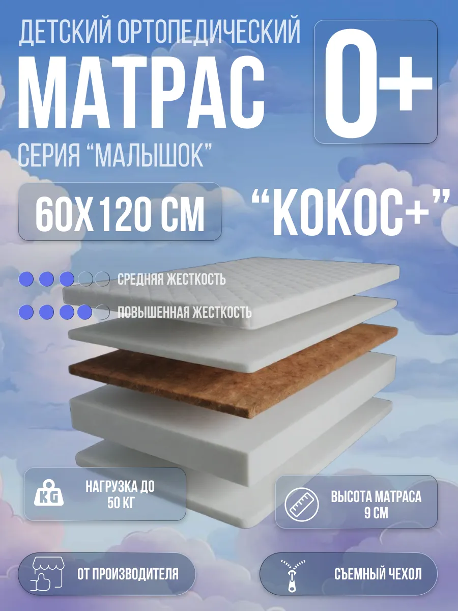 Матрас детский ортопедический 60х120х9 см