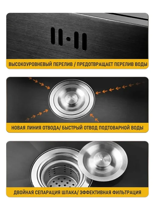 Warwolf Мойка для кухни нержавеющая сталь 50*50cm, черный, фото 6