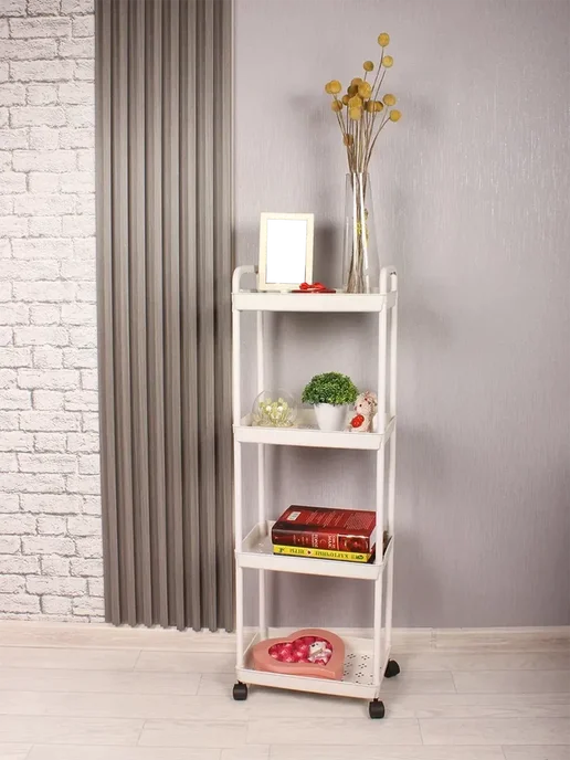 A Home Dream Этажерка полка напольный на колесиках универсальный, белый, фото 3