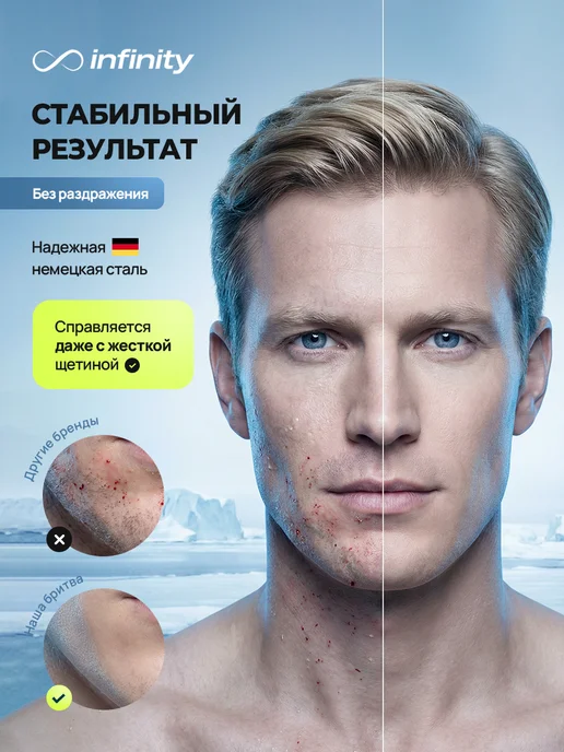 INFINITY Набор для бритья мужской станок 4 сменные кассеты Arctic, голубой, фото 3