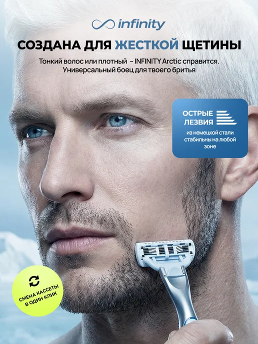 INFINITY Набор для бритья мужской станок 4 сменные кассеты Arctic, голубой, фото 8