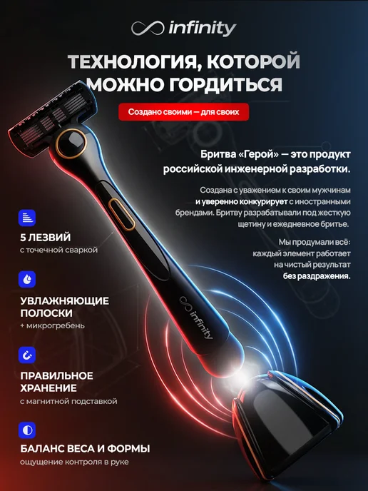 INFINITY Набор для бритья мужской с подставкой 4 сменные кассеты, черный, фото 2