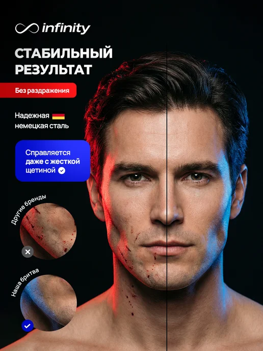 INFINITY Набор для бритья мужской с подставкой 4 сменные кассеты, черный, фото 3