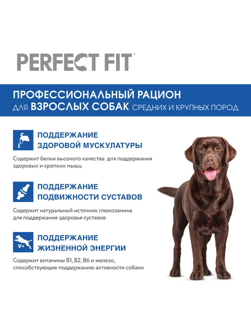 Сухой корм PERFECT FIT Кури… для собак, взрослые, крупные, средние, 1,5 кг, фото 3