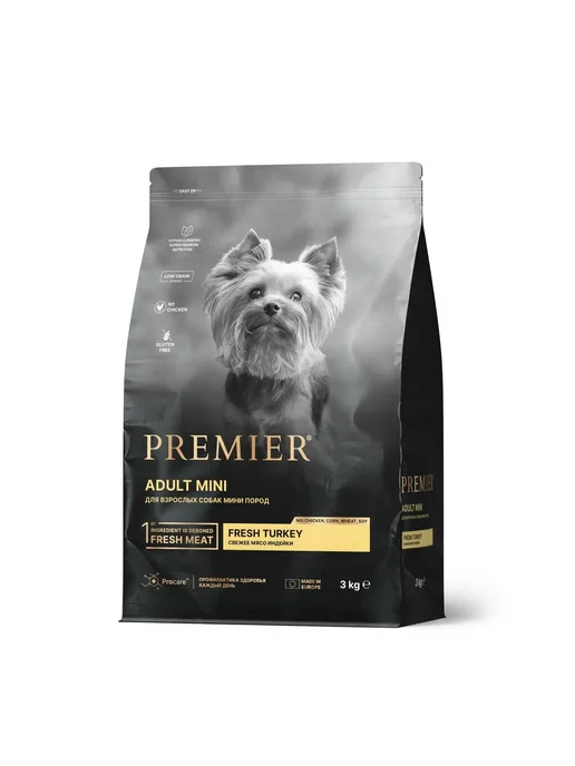 Сухой корм PREMIER Свежее для собак, взрослые, мелкие, индейка, мясо, 3 кг