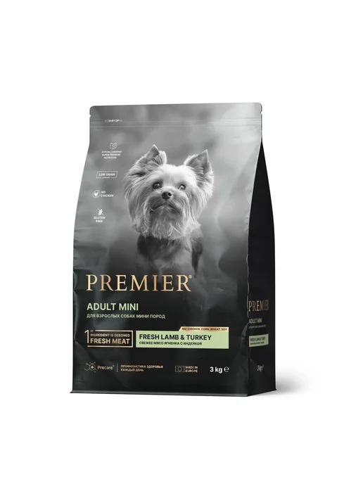 Сухой корм PREMIER для собак, взрослые, мелкие, индейка, ягненок, 3 кг