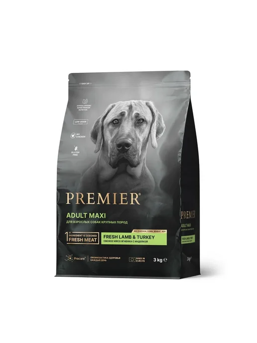 Сухой корм PREMIER для собак, взрослые, крупные, индейка, ягненок, 3 кг