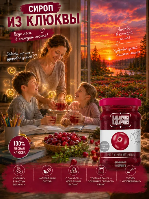 Пацалункi Падарункi Сироп клюква натуральный 350 г, 350 г, фото 2