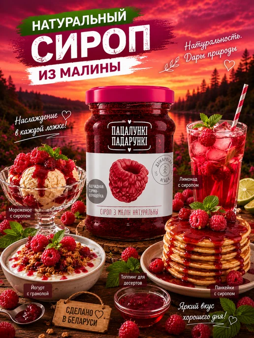 Пацалункi Падарункi Сироп малина натуральный 350 г, 350 г, фото 5