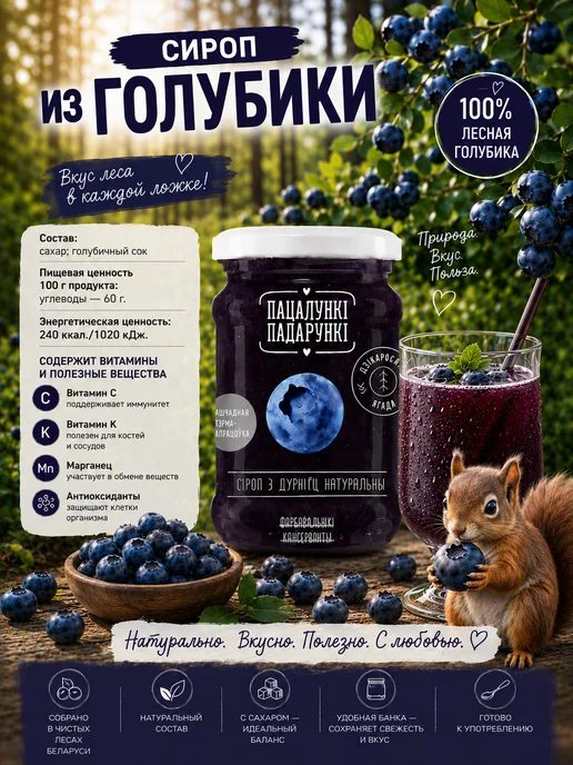 Пацалункi Падарункi Голубика дробленая с сахаром 350 г, 350 г, фото 4