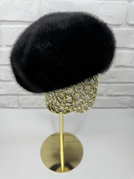 butik furs Шапка Берет меховой эко, черный