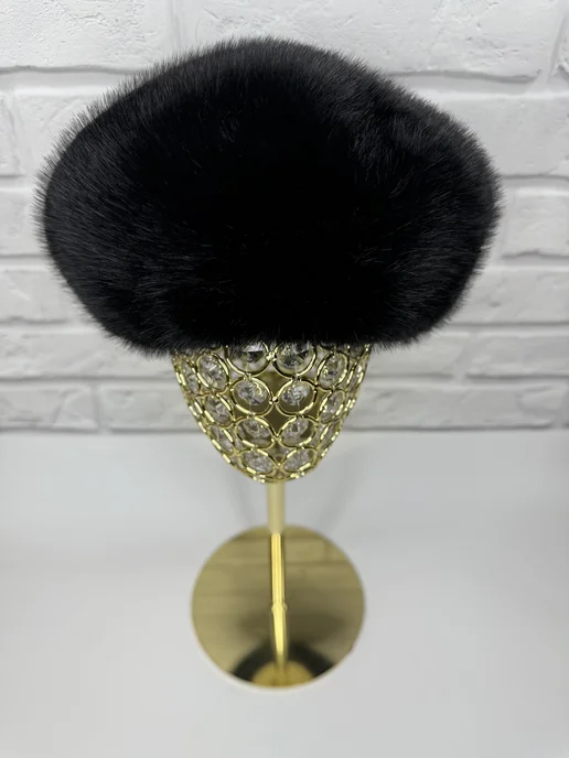 butik furs Шапка Берет меховой эко, черный, фото 2
