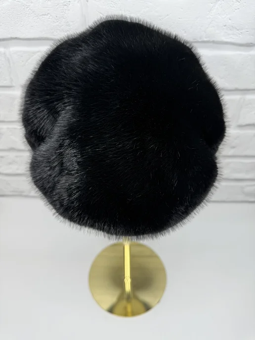 butik furs Шапка Берет меховой эко, черный, фото 3