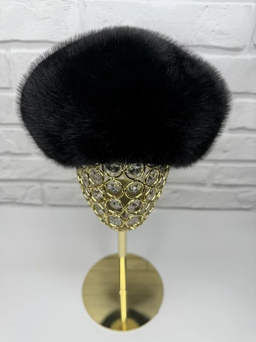 butik furs Шапка Берет меховой эко, черный, фото 6