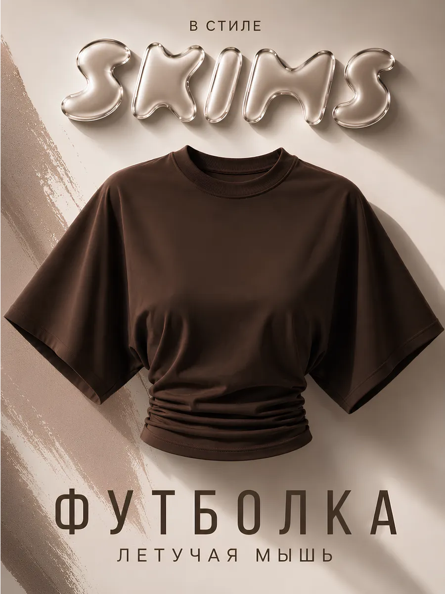 Облегающая футболка с широкими рукавами летучая мышь