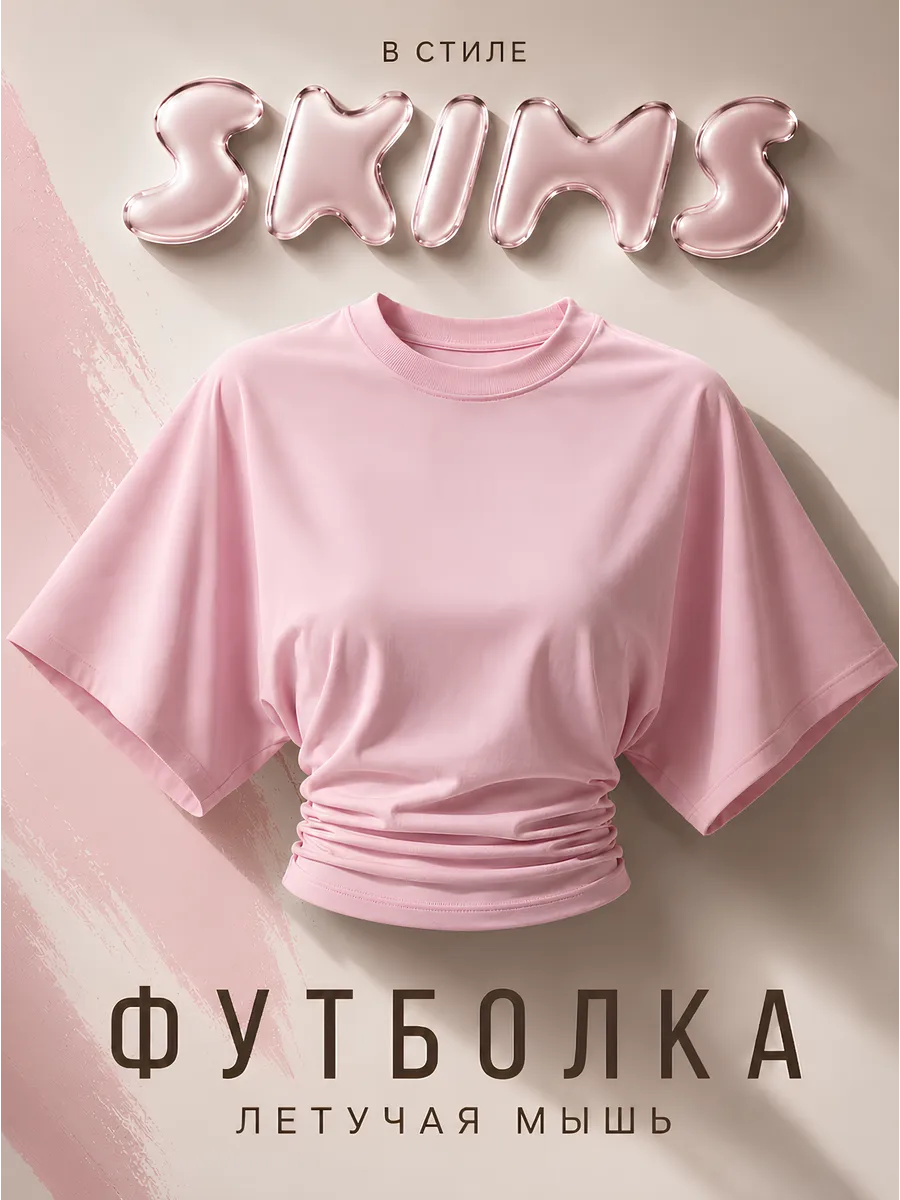 Футболка приталенная с широкими рукавами летучая мышь