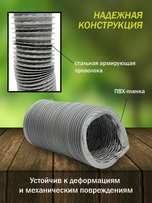 ERA Воздуховод гибкий гофрированный D 100 мм длина 1 м, 1 м, фото 2