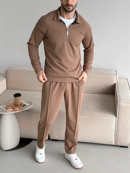ABU MEN Спортивный костюм полузамок, бежевый, фото 3