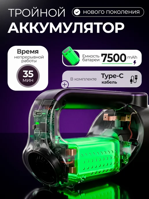 GRENYX Пылесос для автомобиля беспроводной мощный, черный, фото 6