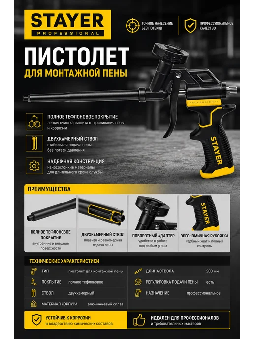 Stayer Пистолет для монтажной пены HERCULES, тефлоновое сопло, вариант