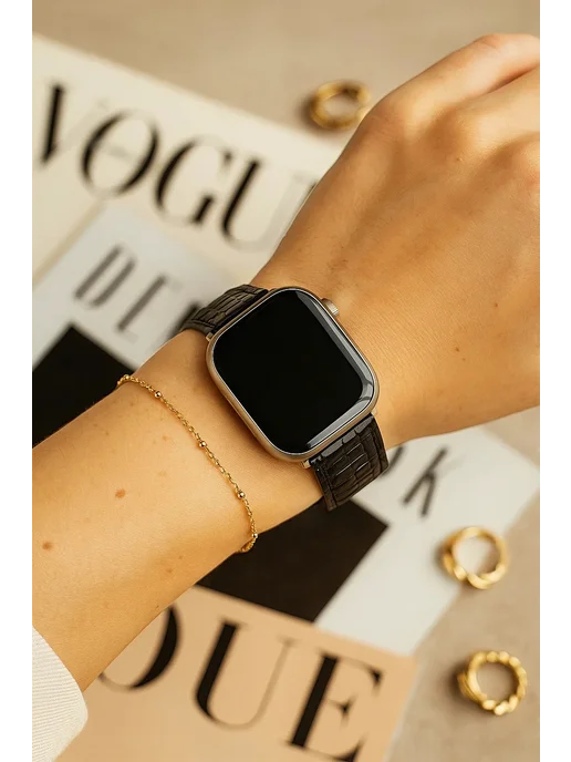 Ремешок для Apple Watch 38 40 41 кожаный браслет, черный, фото 4