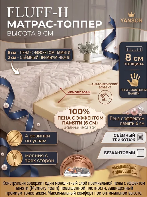 YANSON Твои правила сна топпер на кровать 180x200 мягкий, 180x200, фото 2