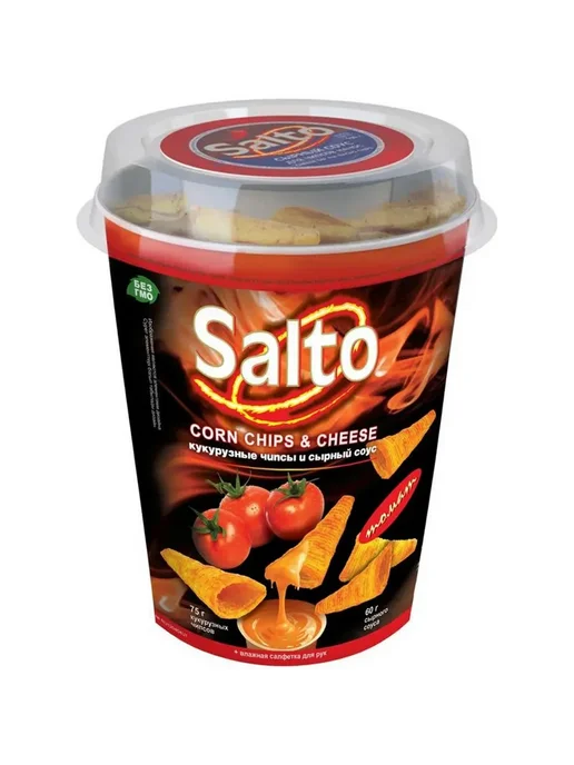 Чипсы кукурузные Salto со вкусом томата, 75г + соус + гигиен, 75 г, фото 2