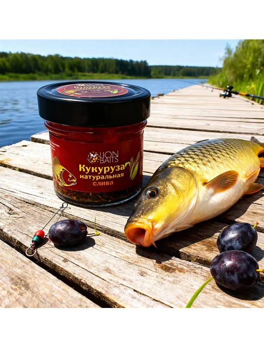 Lion Baits Зерно рыболовное Кукуруза натуральная стекло Слива, вариант, фото 2
