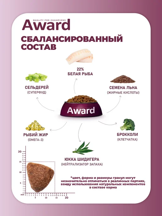 Сухой корм AWARD Белой для собак, рыба, 2 кг, фото 3