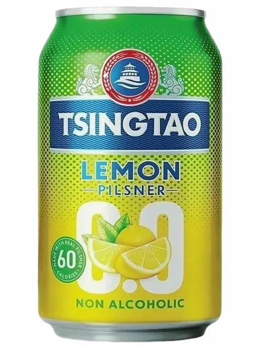 Tsingtao Пиво безалкогольное LEMON Pilsner 0,09% 0,33л, 0,33 л